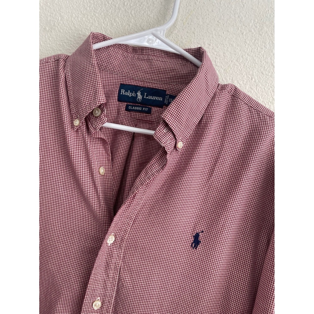 Ralph Lauren Button Down Mens 15.5 M Red Houndstooth Excellent Classic Fit Shirt